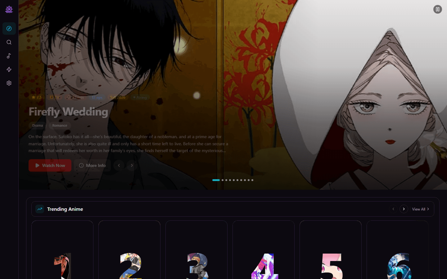 GrandLine home page with a featured anime banner