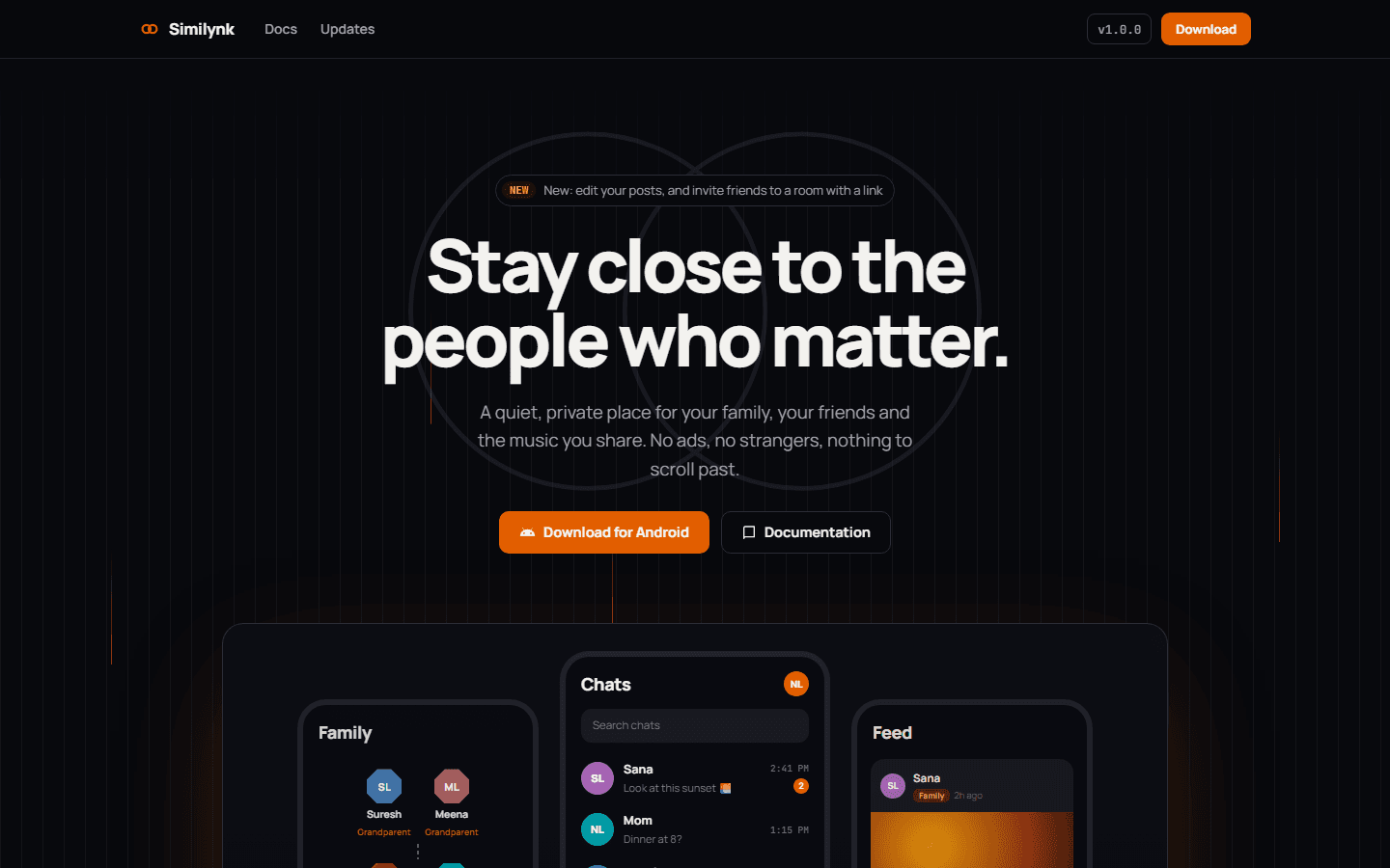 Similynk home page: Stay close to the people who matter